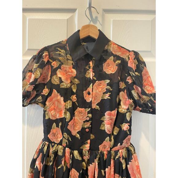 Unique Vintage Floral Rose Dress Black 1950s, Retro, Pin Up Rockabilly Sz S #37 - Picture 8 of 12